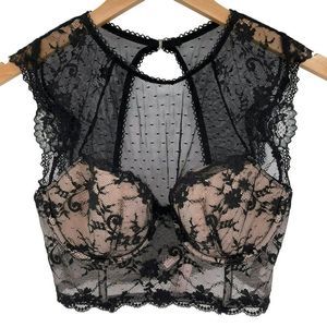 Victoria's Secret Dream Angels Lined Demi Bra High Neck Black Lace 32DD